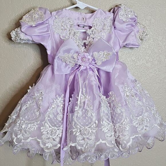 Baby Pageant Dress 6month Lavender Lace‎ Pearl Beaded Cupcake Dress Tip Top - Picture 6 of 11